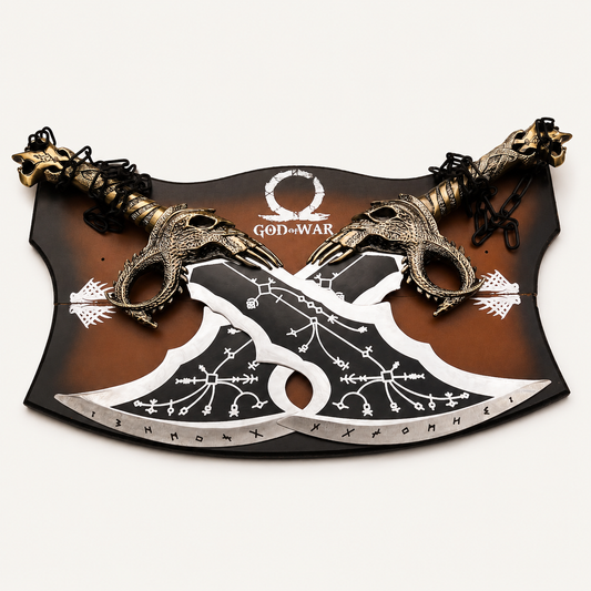 God of War Blades of Chaos Metal Replica – Twin Kratos Chained Swords Display Set